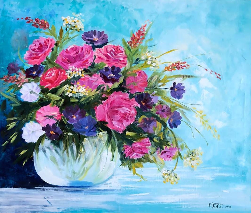 Rose e fiori in vaso vetro Medici Marisa